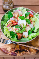 Fattoush salad with pomegranate syrup sauce