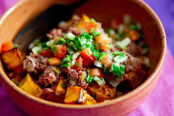 jerked beef with butternut squash and salsa