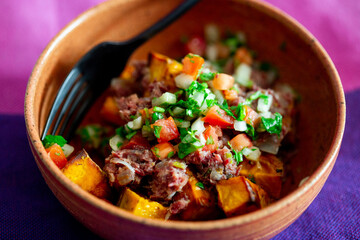 jerked beef with butternut squash and salsa