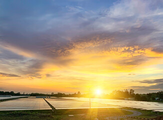 Solar plant(solar cell) with the cloud on sky, hot climate causes increased power production, Alternative energy to conserve the world's energy, Photovoltaic module idea for clean energy production