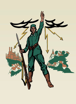 World War One German vintage style propoganda poster. Modern digital illustration.  German Soldier design.