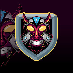 Horned skull mecha with diamond vector graphic design illustration