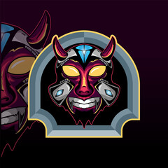 Horned skull mecha with diamond vector graphic design illustration