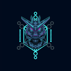 mecha with sacred geometry background vector graphic design illustration