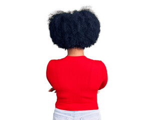 Young african american girl wearing casual clothes and glasses standing backwards looking away with crossed arms