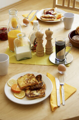 Prepared breakfast on the dining table