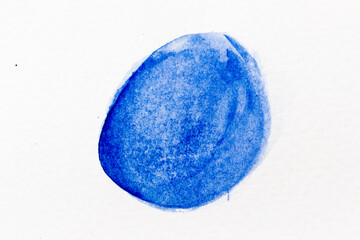 Blue color watercolor drawing round brush or banner in shape on white paper background