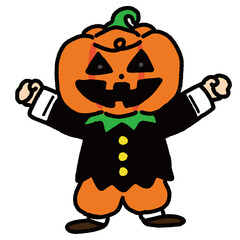 ハロウィンパーティでカボチャの仮装をした子供