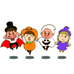 ハロウィンの仮装をしてジャンプする子供たち①