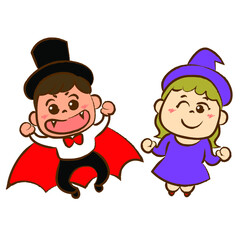 ハロウィンの仮装をしてジャンプする子供たち③