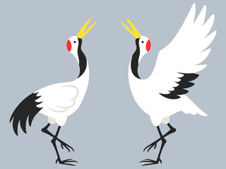 向かい合う鶴のペアのイラスト