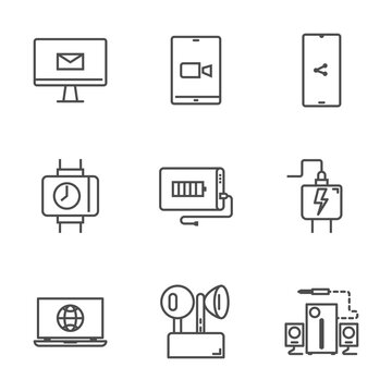 Vector smart device thin line icon set