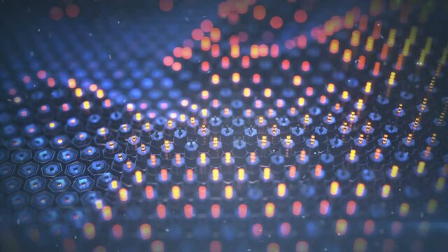 Futuristic technology three dimensional array. Seamless loop 3D render animation with DOF and motion blur