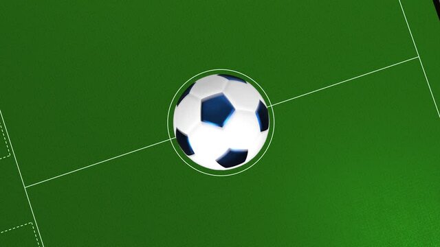 3D Animation.Aerial view of football ball going up and down to the lawn.Game's start concept