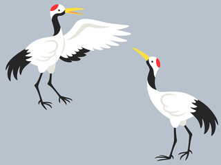 紹介するポーズと見上げるポーズの鶴のイラスト