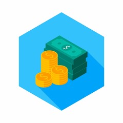 Naklejka premium Dollar Money and Coin icon vector isometric. Flat style vector illustration.