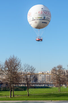 Paris, France - December 30 2019: Hot air balloon in Parc Andre Citroen