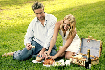 A couple picnicking in the park