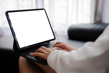 Mock up Copy Space Blank Screen Concept Business Working on tablet.	