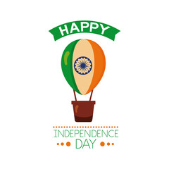 Independece day india celebration with flag in balloon air hot flat style