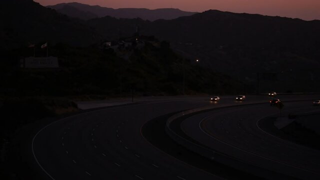 Simi Valley California USA freeway sunset time lapse with welcome to Simi Valley sign shot in 4k high resolution