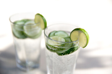 Tradition Summer fresh drink with lime and cucumber.