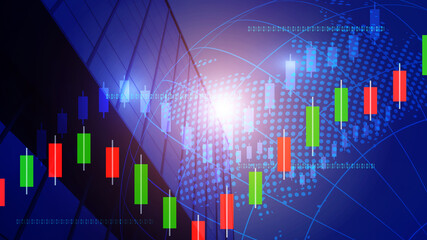 Modern commercial buildings, the dawn of the earth, financial and financial, deep blue financial and financial stock market data technology effects.