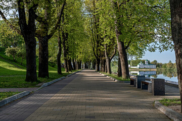 Summer promenade in the city of Pskov, Russia