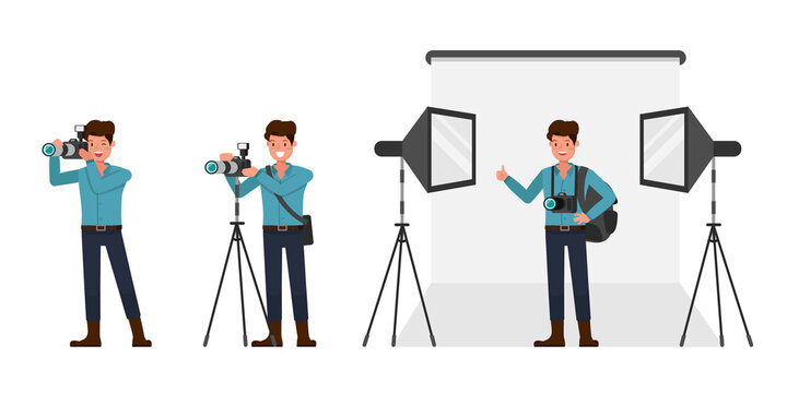 Photographer Man character vector design. Presentation in various action.