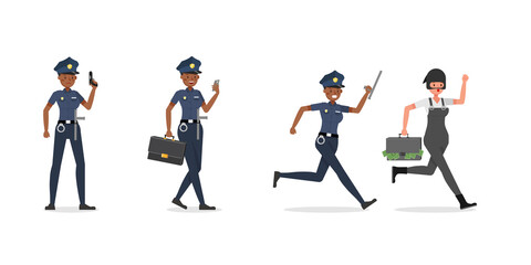 Policewoman working character vector design.
