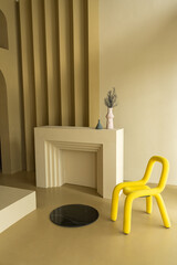 Yellow interior scene in modern minimal style / interior design concept / mustard scene