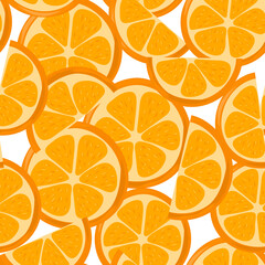 Juicy fresh oranges. Fruit Slices. Summer seamless pattern. Vector illustration isolated on white background.