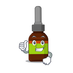 Liquid bottle cartoon picture design showing OK finger pose
