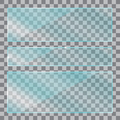 Clear clear glass or plastic. Glossy texture with glitter effect. Realistic acrylic banner. Vector image. Stock Photo.