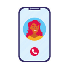 Obraz na płótnie Canvas Woman avatar on smartphone in video chat vector design