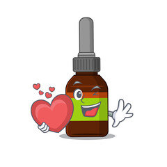 A lovable liquid bottle caricature design style holding a big heart