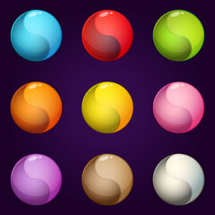 Yinyang symbol circle icon colors set glossy and bright style. Premium Vector.