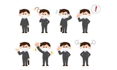 マスクを付けた就活生・スーツ男性会社員セット（デフォルメカラー）