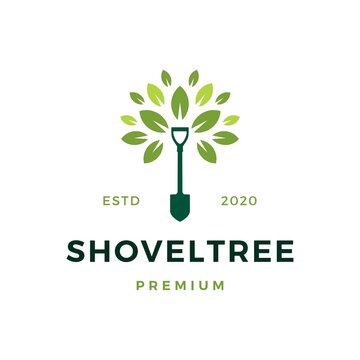 shovel tree sprout garden leaf logo vector icon illustration