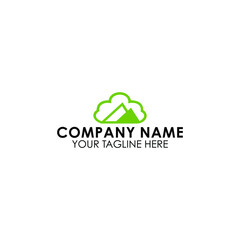 Simple green and white line vector logo of mountain art landscape