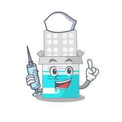 A dedicate medical medicine bottle nurse mascot design with a syringe