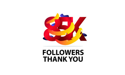85K,85.000 Followers Thank you logo Sign Ribbon Gold space Red and Blue, Yellow number vector illustration for social media, internet - vector