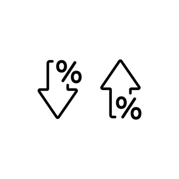 Percent arrow icon in line style. Growth and reduction - discount. Vector on isolated white background. Eps 10.