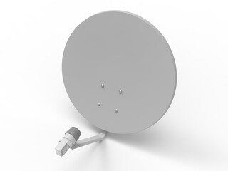Blank satellite dish antenna isolated on white background, 3d render illustration.