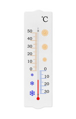 Celsius scale meteorology thermometer isolated on white background. Air temperature minus 12 degrees celsius