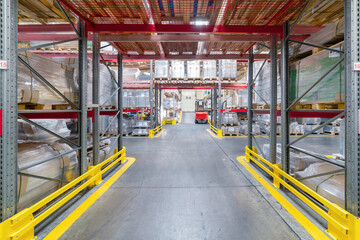Naklejka premium Finished goods warehouse, metal profile packed in bundles.