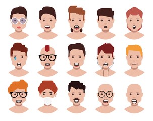 User avatars, avatars with empty faces and heads for social network ( Male and female faces )