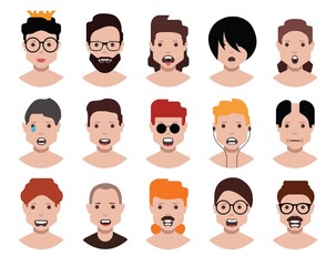 User avatars, avatars with empty faces and heads for social network ( Male and female faces )