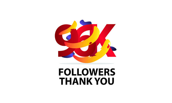 96K,96.000 Followers Thank you logo Sign Ribbon Gold space Red and Blue, Yellow number vector illustration for social media, internet - vector