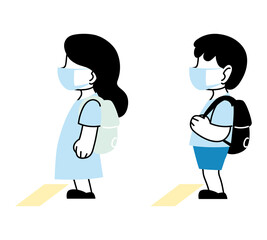 students with masks in distancing